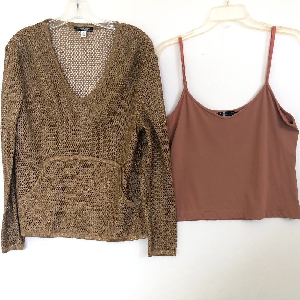 St John Marie Gray Vintage Mesh Metallic Sweater W/Tank Top Medium - Picture 9 of 14
